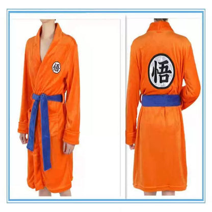 Dragon Ball Goku Bath Robe, Anime Goku "Wu" Symbol Fleece Bathrobe, Soft Fluffy Coral Fleece Nightgown, Cosplay Loungewear Robe for Dragon Ball Fans