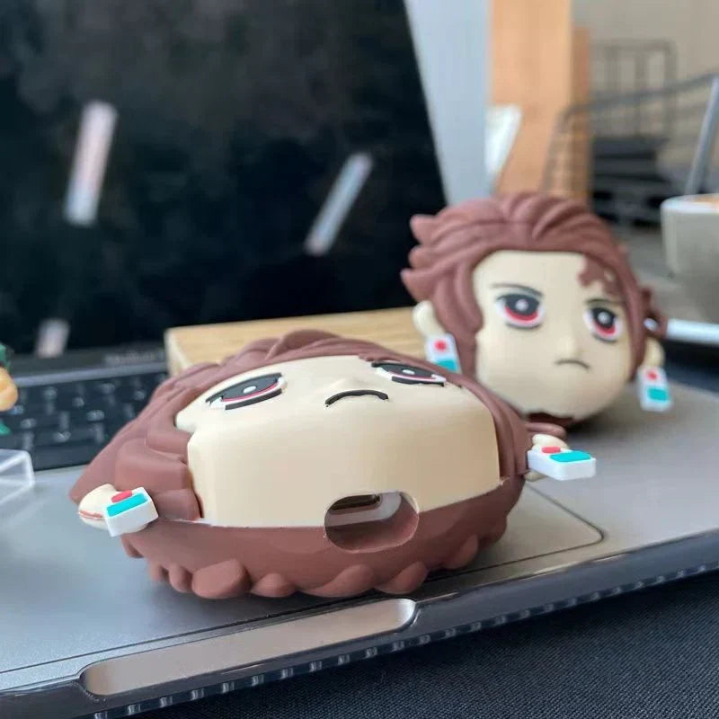 Demon Slayer Anime Airpods Case, Cute 3D Cartoon Silicone Protective Cover for AirPods 1/2, AirPods Pro 1/2, Tanjiro Nezuko Zenitsu Earphone Skin, Shockproof Earbud Case with Keychain, Anime Fan Gift