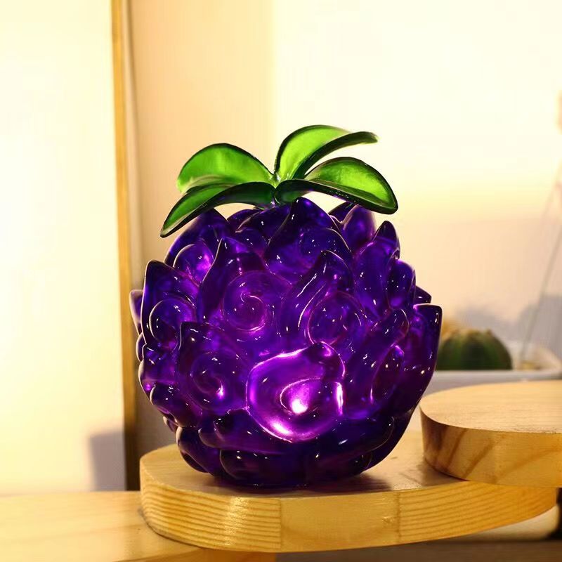One Piece Devil Fruit Figurine with LED Light, Gum-Gum Fruit & Flame-Flame Fruit Luminous Statue, Transparent Devil Fruit Anime Ornament, Desktop Display Collectible Model, Gift for One Piece Fans