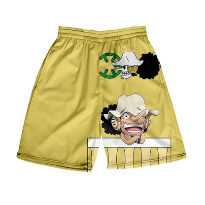 One Piece Anime Shorts, Luffy Zoro Sanji Chopper Printed Casual Beach Shorts, Elastic Waist Loose Short Pants, One Piece Merch Summer Swim Trunks for Men Anime Fans