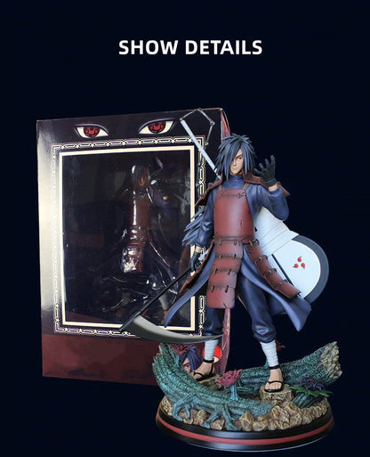 Naruto Uchiha Madara Figure, Susanoo & Kurama Giant GK Statue, Anime Naruto Shippuden Collectible Figurine with LED Light, Double Head Carving, Desktop Ornament Gift for Anime Fans