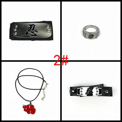 Naruto Cosplay Accessories Set, Metal Kunai Shuriken Leaf Village Headband, Sharingan Ring Necklace, Anime Ninja Prop Kit, Naruto Costume Collection Gift for Fans