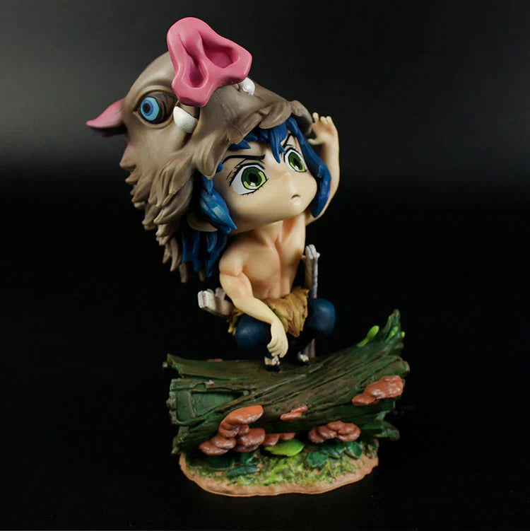 Demon Slayer Inosuke Hashibira Figure, Boar Head Inosuke Resin GK Statue, Anime Hashibira Inosuke with Giant Wild Boar Diorama Figurine, Collectible Desktop Ornament Model Gift for Demon Slayer Fans