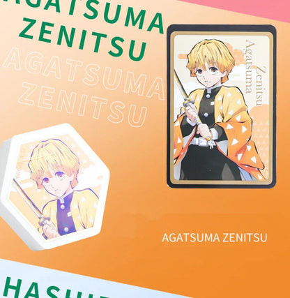 Demon Slayer Kimetsu no Yaiba Hexagonal Eraser with Character Collectible Card, Anime Themed Eraser Set, Cute Stationery for Students, Anime Merch Gift for Demon Slayer Fans