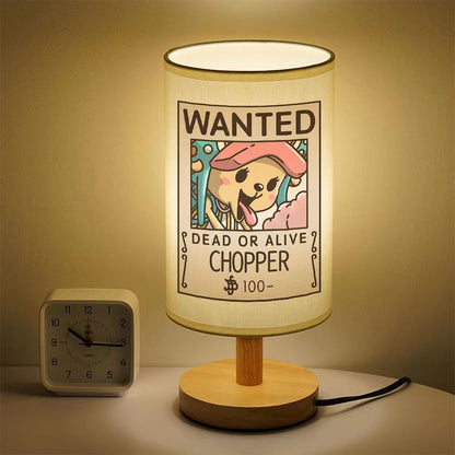 One Piece Wanted Poster Table Lamp, Anime Straw Hat Crew Wanted Print Night Light, Wooden Base Bedside Desk Lamp, Soft Warm Light Decor Lamp, Collectible Gift for One Piece Fans