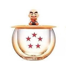 Dragon Ball Z Anime Glass Cup with Figure Lid, DBZ Dragon Star Pattern Double Wall Glass Mug, Cute Mini Character Figurine Cover Tea Coffee Cup, Dragon Ball Collectible Drinkware Gift for Anime Fans