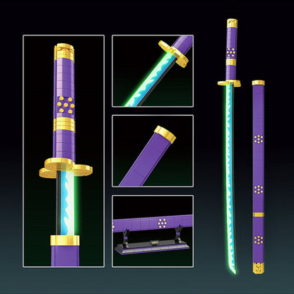 One Piece Roronoa Zoro Enma Sword Building Block Model, Luminous Blade Katana Toy with Display Stand & Gift Box, Anime Cosplay Prop Samurai Sword Bricks Kit, Collectible Decoration Gift for One Piece Fans