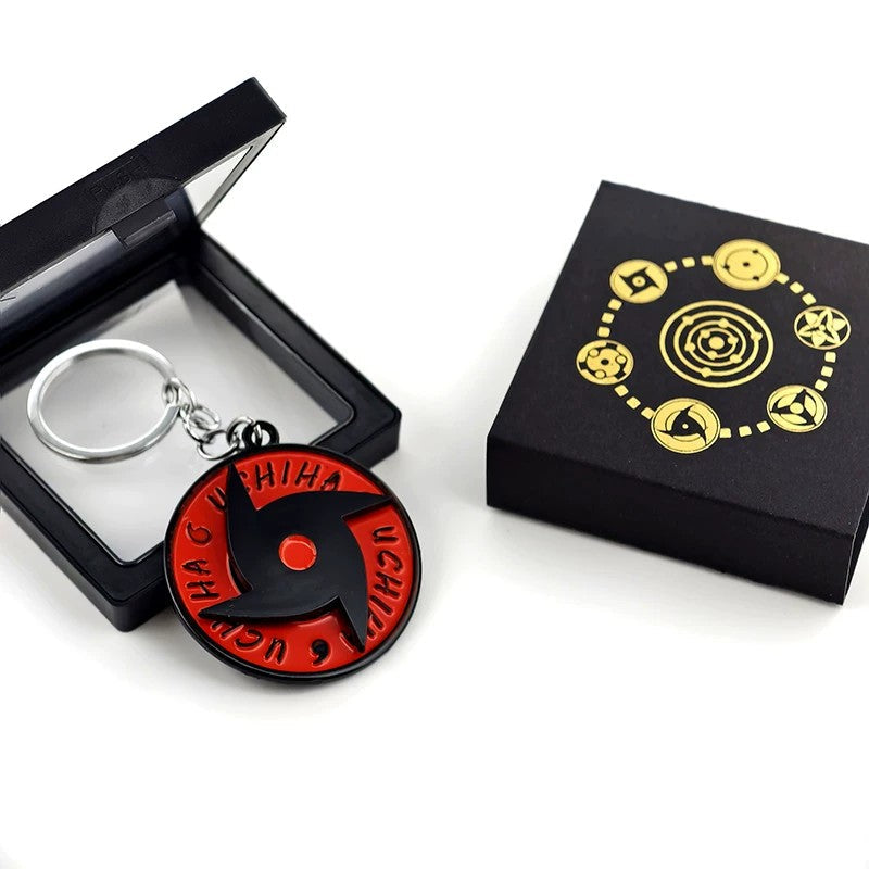 Naruto Anime Sharingan Rotatable Keychain, Uchiha Clan Rotating Sharingan Metal Key Ring, Akatsuki Red Cloud Pendant, Anime Cosplay Accessory, Collectible Key Chain Gift for Naruto Fans