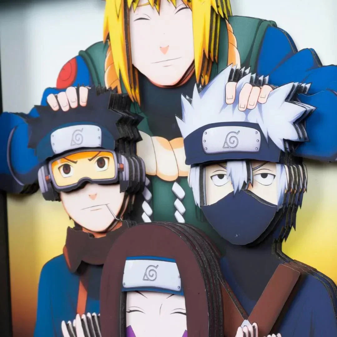 Naruto Minato Team 3D Paper Cut Shadow Box Framed Art, Handmade Layered Papercraft Wall Decor, Minato Kakashi Obito Rin Anime Picture Frame, Anime Fan Room Decor Gift