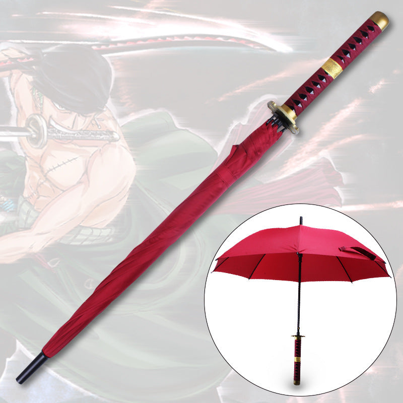 One Piece Zoro Katana Sword Umbrella, Anime Samurai Sword Shaped Long Handle Umbrella, Wado Ichimonji Sandai Kitetsu Replica Sword Umbrella, Cosplay Prop Rain & Sun Protection Umbrella, Collectible Gift for One Piece Fans