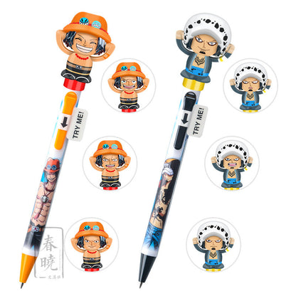 One Piece Anime Gel Pen, 3D Character Figure Topper Ballpoint Pen, Luffy Chopper Ace Law Collectible Writing Pen, Smooth Ink School Stationery, Birthday Gift for One Piece Fans Students