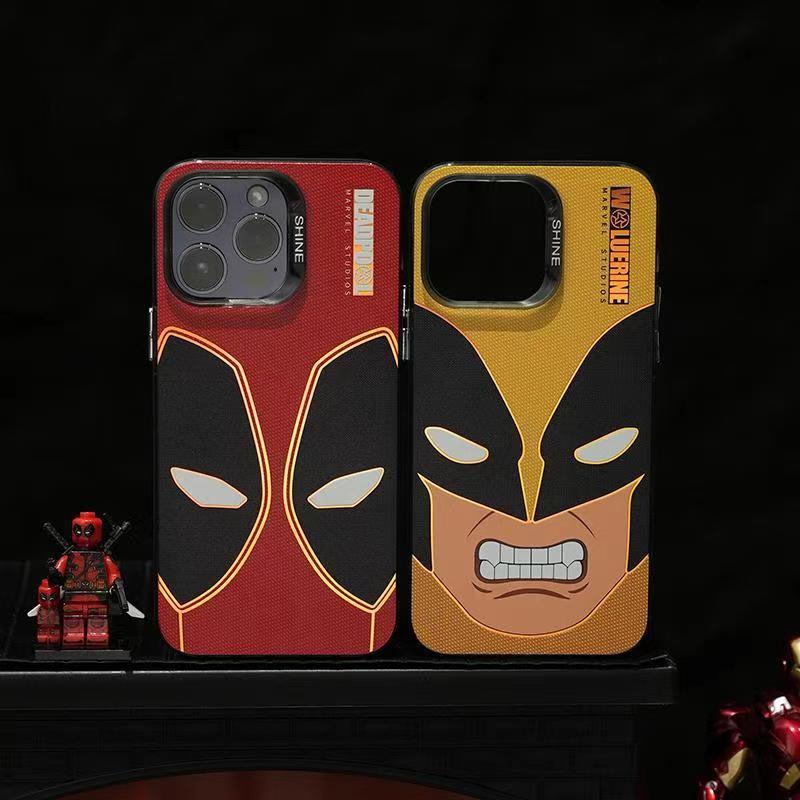 Marvel Deadpool & Wolverine Mask Phone Case for iPhone, Marvel Superhero Full Print Protective Cover, Shockproof Anti-Scratch Phone Shell, 4 Styles Available, Comic Character Collectible Phone Case Gift for Marvel Fans