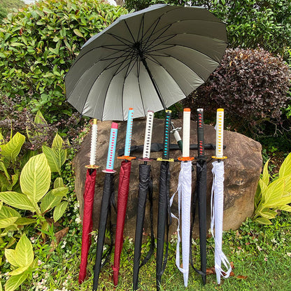 Demon Slayer Nichirin Sword Umbrella, Anime Katana Shaped Long Handle Umbrella, Tanjiro Zenitsu Giyuu Rengoku Samurai Sword Umbrella, Cosplay Prop Rain Sun Umbrella, Anime Collectible Gift for Fans