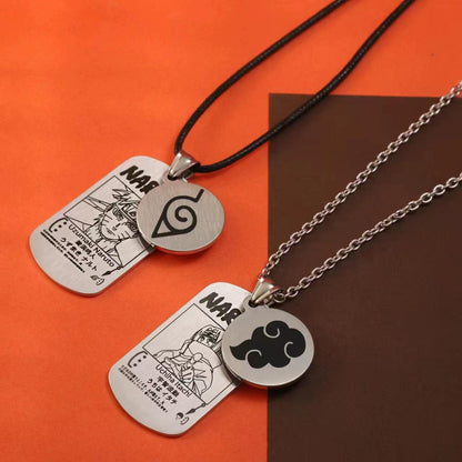 Naruto Anime Dog Tag Necklace, Multi Styles Stainless Steel Pendant Necklace, Naruto Symbol Character Engraved Chain Jewelry, Anime Cosplay Accessories, Naruto Merch Gift for Anime Fans