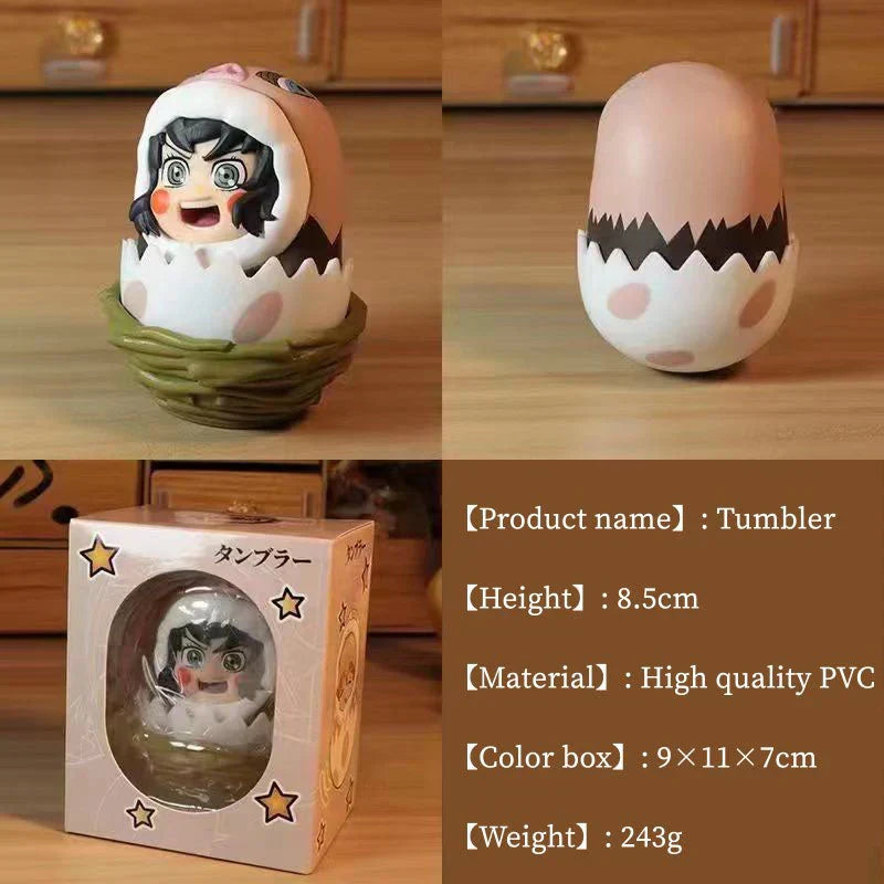 Demon Slayer Eggshell Tumbler Figure, Q Version Tanjiro Nezuko Zenitsu Inosuke Roly-poly Toy, Anime Character Mini Figurine with Nest Base, Desktop Decor Collectible Statue, Demon Slayer Fan Gift