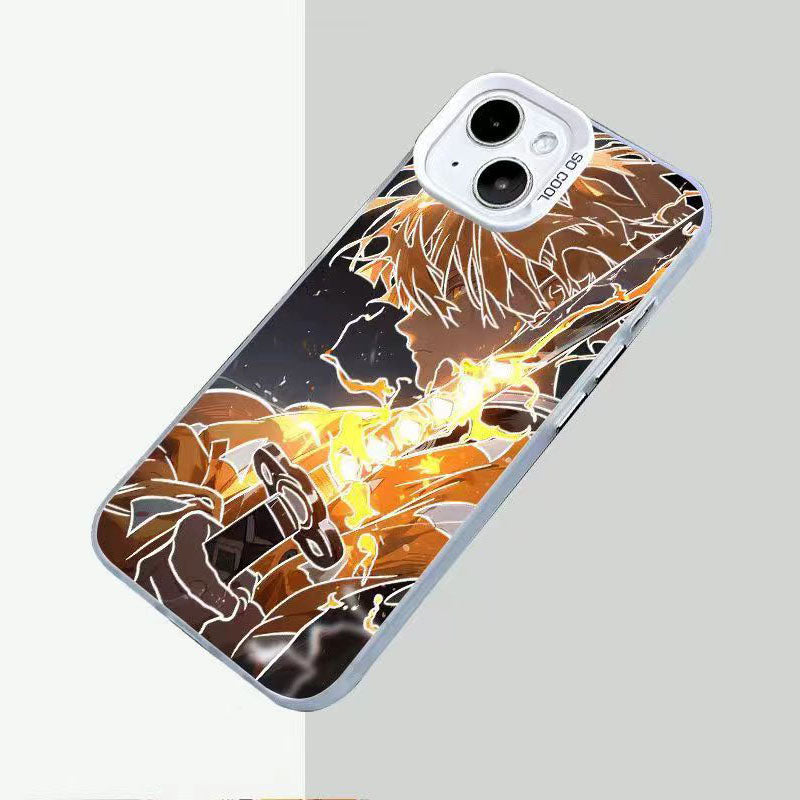 Demon Slayer Anime Phone Case for iPhone, Zenitsu Agatsuma Golden Lightning Art Shockproof Protective Cover, Classic Demon Slayer Zenitsu Character Phone Shell, Anime Merch Gift for Demon Slayer Fans