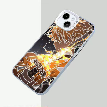Demon Slayer Anime Phone Case for iPhone, Zenitsu Agatsuma Golden Lightning Art Shockproof Protective Cover, Classic Demon Slayer Zenitsu Character Phone Shell, Anime Merch Gift for Demon Slayer Fans