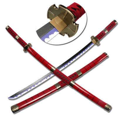 One Piece Roronoa Zoro Katana Replica, Anime Cosplay Prop Sword, Wado Ichimonji Sandai Kitetsu Shusui, Wooden Blade Samurai Sword with Scabbard, Sword Stand and Belt for Cosplay Display