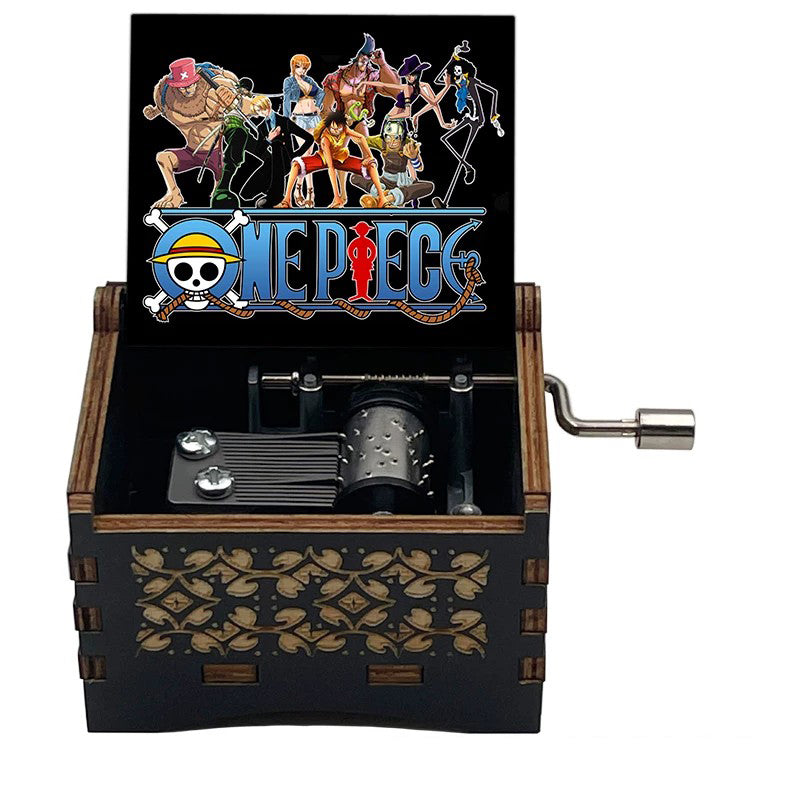 One Piece Monkey D Luffy Roronoa Zoro Nami Sanji Wooden Hand Crank Music Box, Bink's Sake Melody Collectible Decor Music Box Gift for Anime Fans