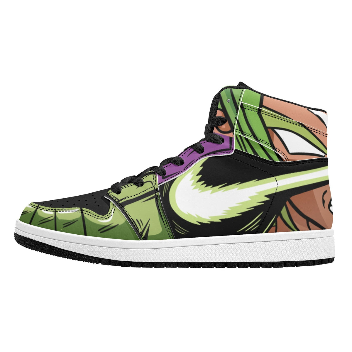 Dragon Ball Cell Anime High Top Sneakers, Green Black Purple Custom Print Streetwear Shoes, Men Women Casual Fashion Sneakers, Anime Fan Collectible Footwear Gift