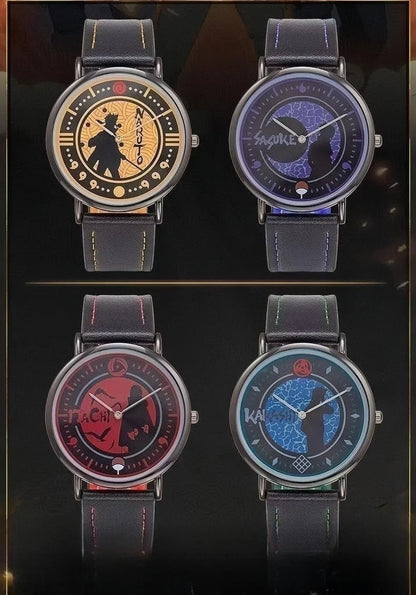 Naruto Anime Character Quartz Watch, Uchiha Sasuke Itachi Kakashi Naruto Wrist Watch, Vintage PU Leather Strap Analog Watch, Anime Cosplay Accessory Collectible Gift for Naruto Fans