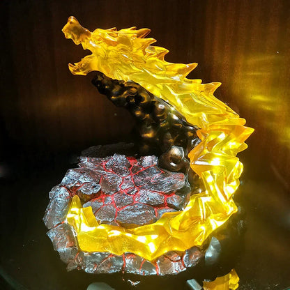 Demon Slayer Zenitsu Agatsuma Figure, Zenitsu Thunder Breathing Battle Statue with LED Light Dragon Effect Base, Anime Collectible Figurine, Desktop Display Model Toy, Gift for Demon Slayer Fans