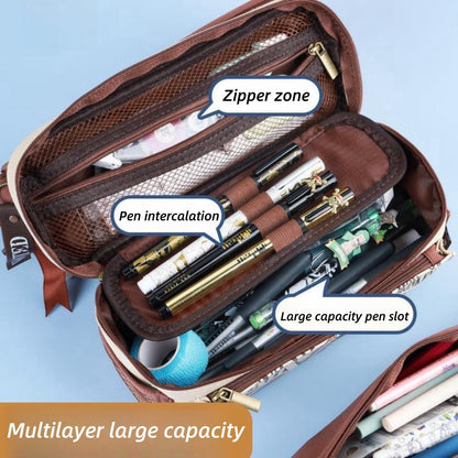 One Piece Anime Pencil Case, Luffy Zoro Sanji Chopper Wanted Poster Large Capacity Pen Bag, Multi-layer Canvas Stationery Storage Pouch, Anime School Supplies Gift for One Piece Fans