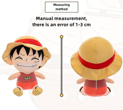 One Piece Luffy Plush Doll, Cute Monkey D Luffy Sitting Stuffed Plush Toy, Soft Anime Character Figure Pillow, Collectible Decor Gift for One Piece Fans Kids Adults