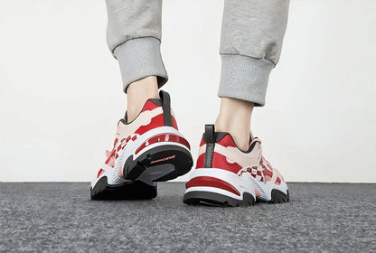Demon Slayer Nezuko Anime Chunky Sneakers, Pink Red Checkered Unisex Casual Walking Shoes, Kamado Nezuko Themed Streetwear Athletic Footwear, Anime Cosplay Sneaker Gift for Fans
