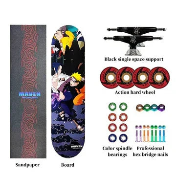 Naruto Anime Complete Skateboard, 7-Layer Maple Wood Deck Anime Character Graphic Standard Trick Skateboard, Fully Assembled Skate Board for Beginners Teens Adults, Anime Fan Gift