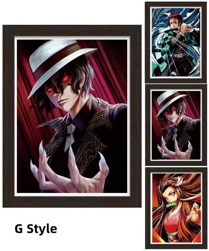 Demon Slayer 3D Lenticular Poster with Frame, Kimetsu no Yaiba Anime Stereo Gradient Wall Art, Flip Changing Picture, Anime Framed Decor Painting for Bedroom Gaming Room, Anime Merch Gift for Demon Slayer Fans