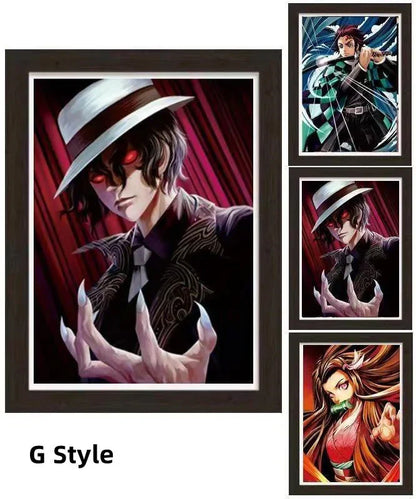 Demon Slayer 3D Lenticular Poster with Frame, Kimetsu no Yaiba Anime Stereo Gradient Wall Art, Flip Changing Picture, Anime Framed Decor Painting for Bedroom Gaming Room, Anime Merch Gift for Demon Slayer Fans