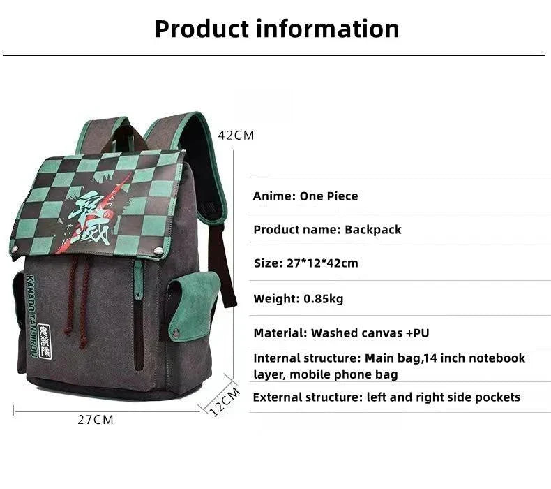 Demon Slayer Anime Flap Drawstring Backpack, Tanjiro Nezuko Zenitsu Inosuke Printed Rucksack, Large Capacity Canvas School Bookbag, Casual Travel Daypack, Anime Fan Gift Backpack