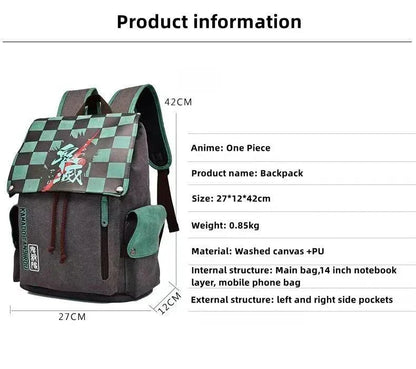 Demon Slayer Anime Flap Drawstring Backpack, Tanjiro Nezuko Zenitsu Inosuke Printed Rucksack, Large Capacity Canvas School Bookbag, Casual Travel Daypack, Anime Fan Gift Backpack