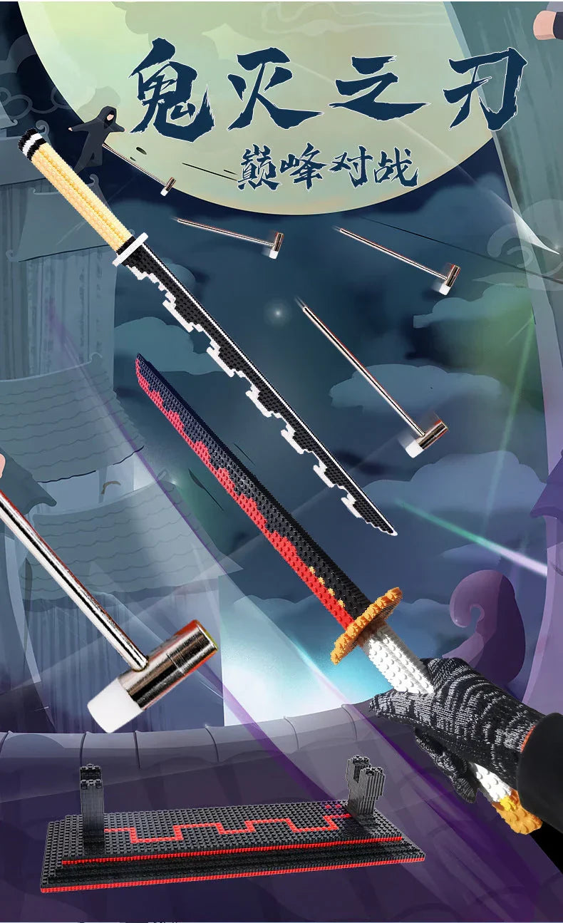 Demon Slayer Nichirin Sword Building Blocks Set, Anime Katana Model Bricks with Display Stand, Tanjiro Rengoku Shinobu Giyuu Sword Building Kit, Collectible Cosplay Prop, Gift for Anime Fans & Block Lovers