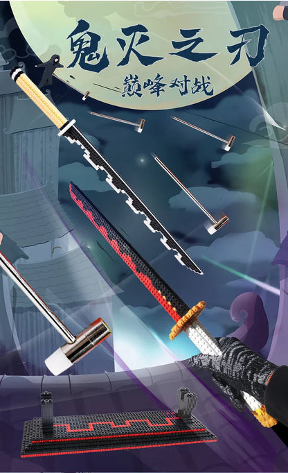 Demon Slayer Nichirin Sword Building Blocks Set, Anime Katana Model Bricks with Display Stand, Tanjiro Rengoku Shinobu Giyuu Sword Building Kit, Collectible Cosplay Prop, Gift for Anime Fans & Block Lovers