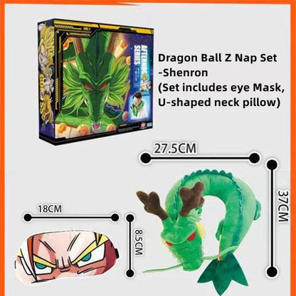 Dragon Ball U-Shaped Travel Neck Pillow, Shenron & Majin Buu Anime Plush Neck Support Pillow with Eye Mask, Soft Comfortable Headrest for Airplane Car Office Nap, Dragon Ball Fan Collectible Gift