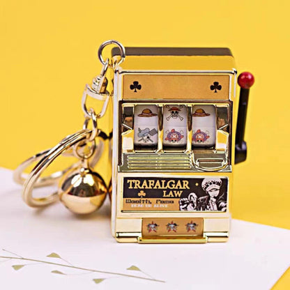 One Piece Mini Slot Machine Keychain, Portable Working Fruit Slot Game Key Ring, Novelty Stress Relief Fidget Toy, Colorful Bag Pendant Charm, Anime Fan Birthday Christmas Gift