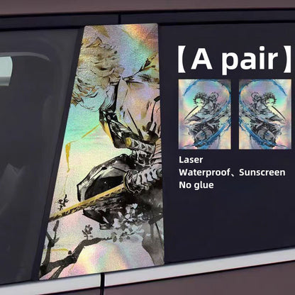 Demon Slayer Anime Car Window Pillar Decals, Laser Holographic Anime Character Car B Column Stickers, Waterproof PET Car Center Pillar Decor Stickers, 1 Pair Anime Car Accessories for Demon Slayer Fans