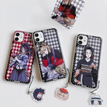 Demon Slayer Anime Phone Case, Akaza Muzan Pattern Clear Soft TPU Case with Character Pendant, Shockproof Slim Protective Phone Cover, Cute Anime Phone Shell for iPhone, Anime Merch Gift for Demon Slayer Fans