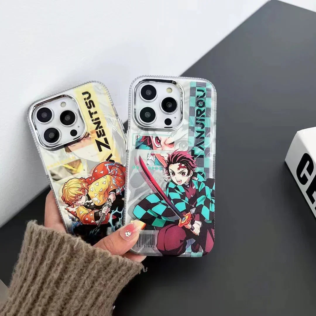 Demon Slayer Anime Poster Style Phone Case for iPhone, Tanjiro Zenitsu Vibrant Character Art Clear Transparent Shockproof Slim TPU Protective Phone Cover, Kimetsu no Yaiba Anime Phone Shell, Demon Slayer Fan Merch Gift