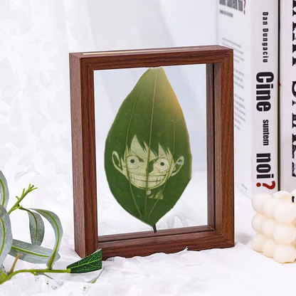 One Piece Luffy Hand Carved Natural Leaf Art with Frame