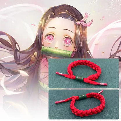 Demon Slayer Anime Braided Bracelet, Tanjiro Nezuko Rengoku Giyuu Cosplay Handmade Woven Rope Bracelet, Adjustable Character Themed Wristband, Anime Fan Collectible Jewelry Gift for Men Women Teens