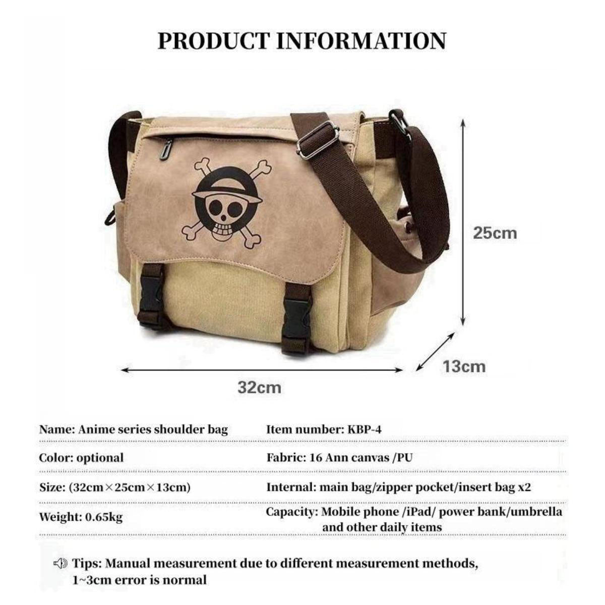 One Piece Luffy Crossbody Messenger Bag, Gear 5 Nika Luffy Skull Logo Canvas Shoulder Bag, Anime Casual Satchel Bag, Multi Pocket Daily Backpack, Gift for One Piece Fans