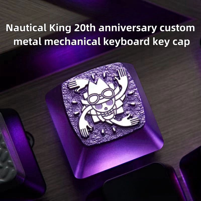 One Piece Custom Metal Keycap, Anime 3D Embossed Mechanical Keyboard Key Cap, Skull & Straw Hat Pattern Artisan Keycap, Replacement Keycap for Cherry MX Switch, Gaming Keyboard Decor Gift for One Piece Fans