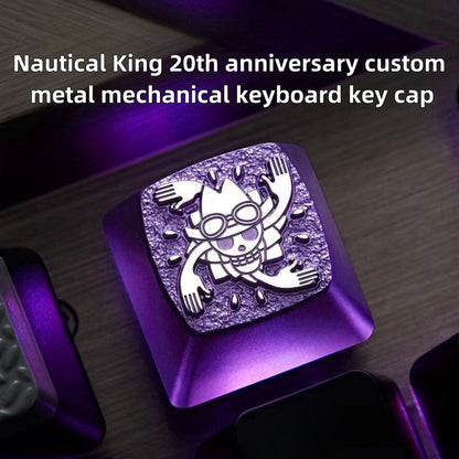 One Piece Custom Metal Keycap, Anime 3D Embossed Mechanical Keyboard Key Cap, Skull & Straw Hat Pattern Artisan Keycap, Replacement Keycap for Cherry MX Switch, Gaming Keyboard Decor Gift for One Piece Fans