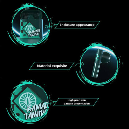 Demon Slayer TWS Wireless Bluetooth Earbuds, Tanjiro Nezuko Anime Earphones with Cute Charging Case, Noise Reduction Stereo Headset, Portable Anime Merch Gift for Demon Slayer Fans