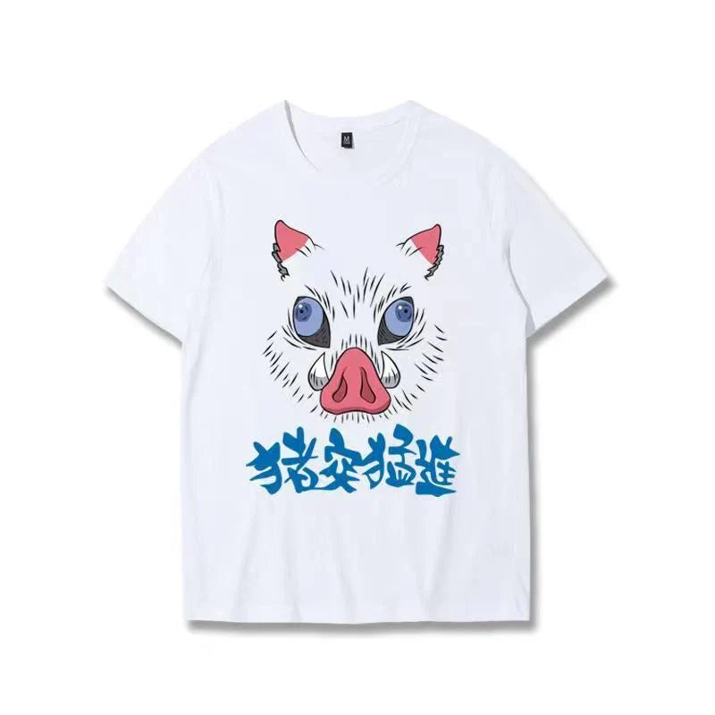 Demon Slayer Inosuke Hashibira Funny Flip T-Shirt, Kimetsu No Yaiba Anime Boar Mask Face Reveal Tee, Men Women Novelty Cosplay Short Sleeve Shirt, Demon Slayer Fan Collectible Gift