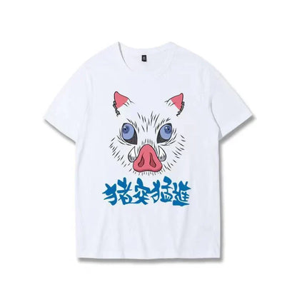 Demon Slayer Inosuke Hashibira Funny Flip T-Shirt, Kimetsu No Yaiba Anime Boar Mask Face Reveal Tee, Men Women Novelty Cosplay Short Sleeve Shirt, Demon Slayer Fan Collectible Gift