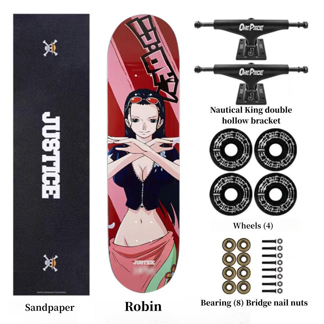 One Piece Anime Complete Skateboard Set, 7 Layer Maple Double Kick Skate Board, Luffy Zoro Sanji Nami Chopper Print Skateboard, Anime Collectible Skateboard for Teens Adults, One Piece Fan Gift